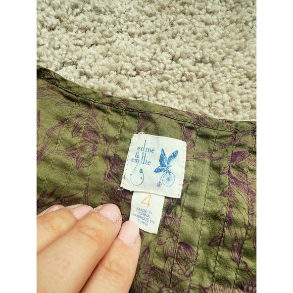 Anthro Edme & Esyllte Green Floral Pintuck Blouse 4 Peasant Fairy Cottagecore - Picture 4 of 6
